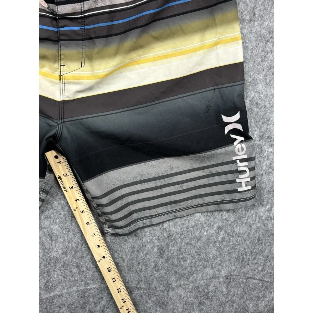 Hurley Mens Yellow/Brown/Gray/Blue Striped Swim Drawstring Trunks Active Size 36